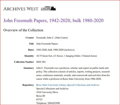 John Freemuth '72 - Scholarly Collection Courtesy of Archives West